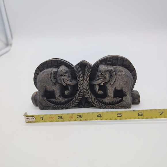 Antique Elephant Carved Wood Box W Brass Opium Scale - Picture 7 of 7